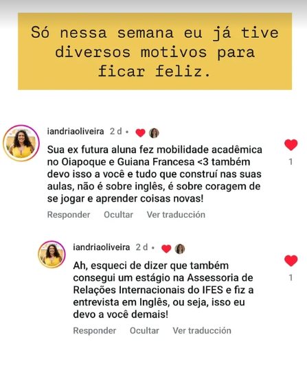Comentário da Iandria sobre estágio no IFES