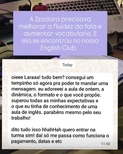 Mensagem da Izadora sobre o English Club